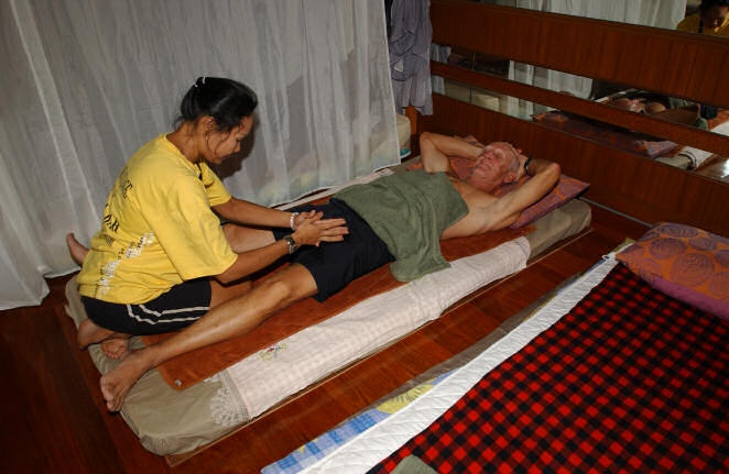 Anne giving Jack Corbett Thai Massage