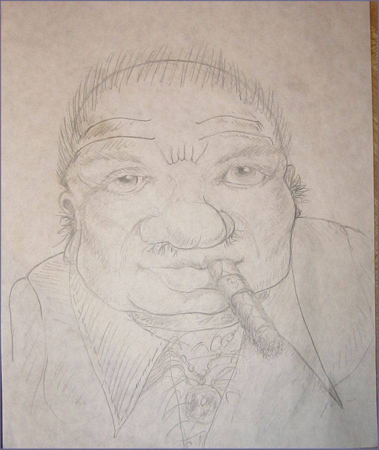 An older Dick Fitswell smoking cigar