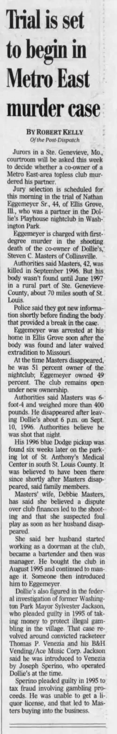 Newspaper clipping covering how Dollies club owner killed  his partner