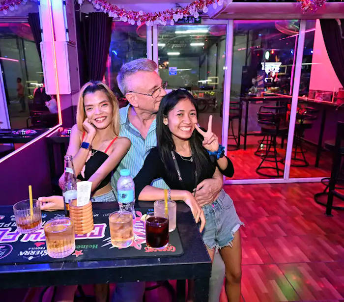 Jack Corbett's pal Gene with Mali and Ying Yang at the Crazy Fox