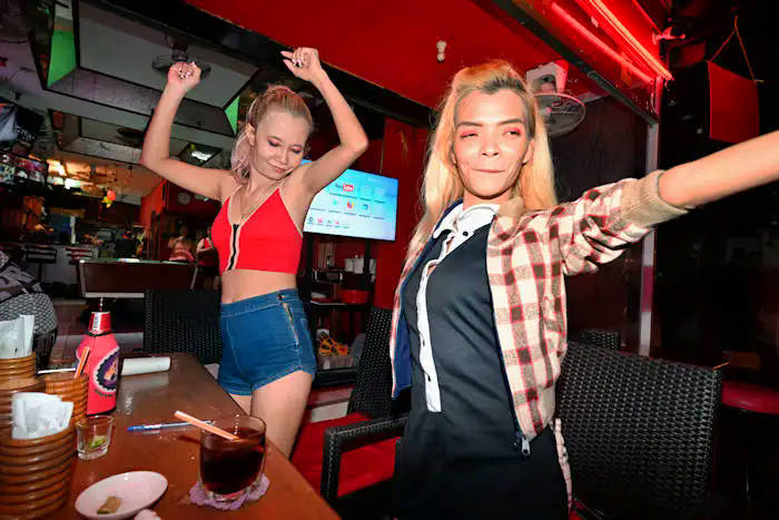 Mimi and Mali a couple of the last standing during Nikky Bar's Last Night