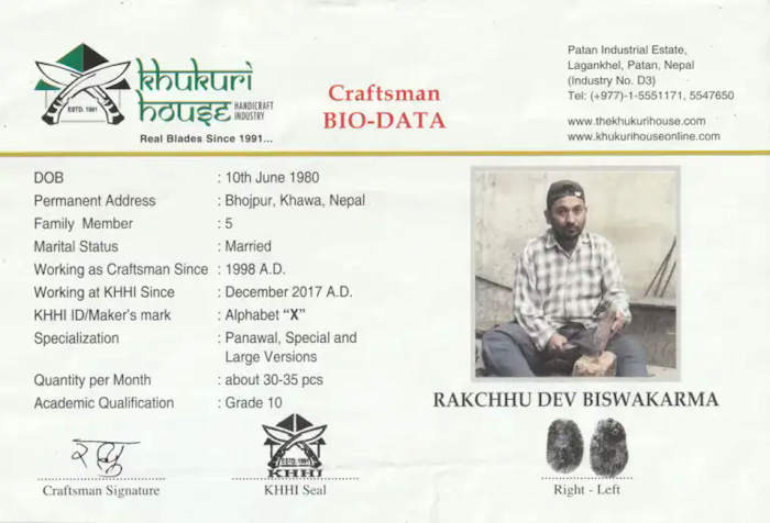 Sensational Officers Kukri certifficate of the sword smith who maade it