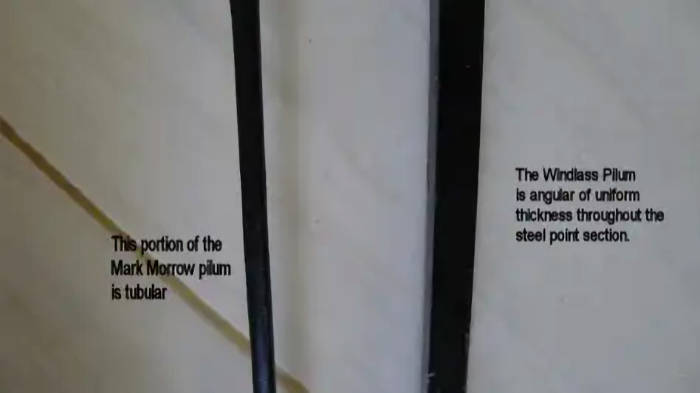 picture shows how falful th Windlass Pilum is compared to the Mark Morrow pilum